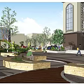 Urban Garden Landscape Design With Roundabout Buildings Green Plants And Pedestrian Areas