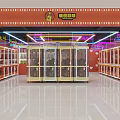Pink Orange Claw Machine Store With Neon Lights White Tiled Floor And Plush Bear