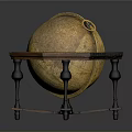 Vintage Decorative Globe On Hexagonal Wooden Stand With Detailed Map Design