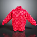 Stylish Red High Neck Casual Sweater Featuring Heart And Diamond Patterns 3d model