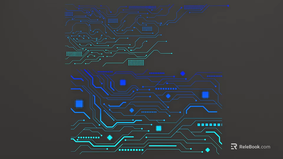 Tech Inspired Circuit Board Design With Blue Teal Lines And Geometric Shapes 3d model 