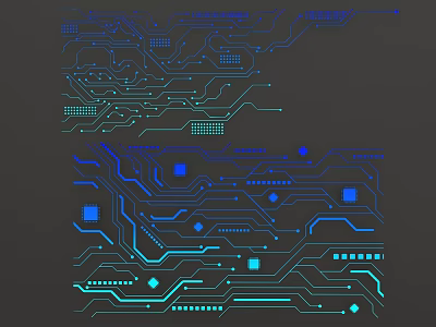 Tech Inspired Circuit Board Design With Blue Teal Lines And Geometric Shapes 3d model