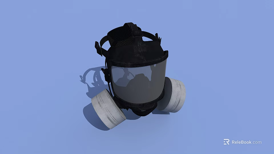 Firefighting Equipment Gas Mask With Transparent Face Shield And White Filter Cartridges For Safety Protection 3d model 