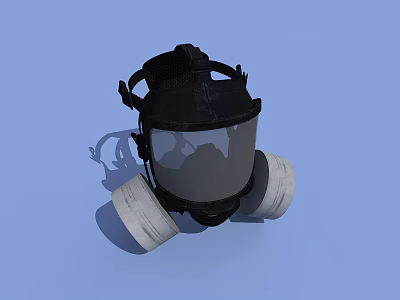 Firefighting Equipment Gas Mask With Transparent Face Shield And White Filter Cartridges For Safety Protection 3d model