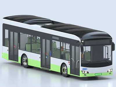 Modern City Bus Exterior And Interior With White Green Body Large Windows And Comfortable Seats 3d model