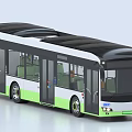 Modern City Bus Exterior And Interior With White Green Body Large Windows And Comfortable Seats