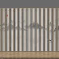 Wooden TV Background Wall With Vertical Slats And Mountain Pattern Design 3d model