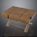 Wooden Furniture Piece With Three Planks Top And Cross Leg Support