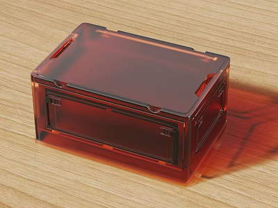 Red Transparent Acrylic Storage Box Placed On Wooden Table Surface 3d model