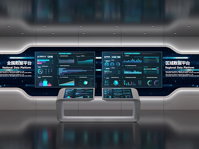 Public Facility Modern Command Center With Holographic Platform And Data Screens 3d model
