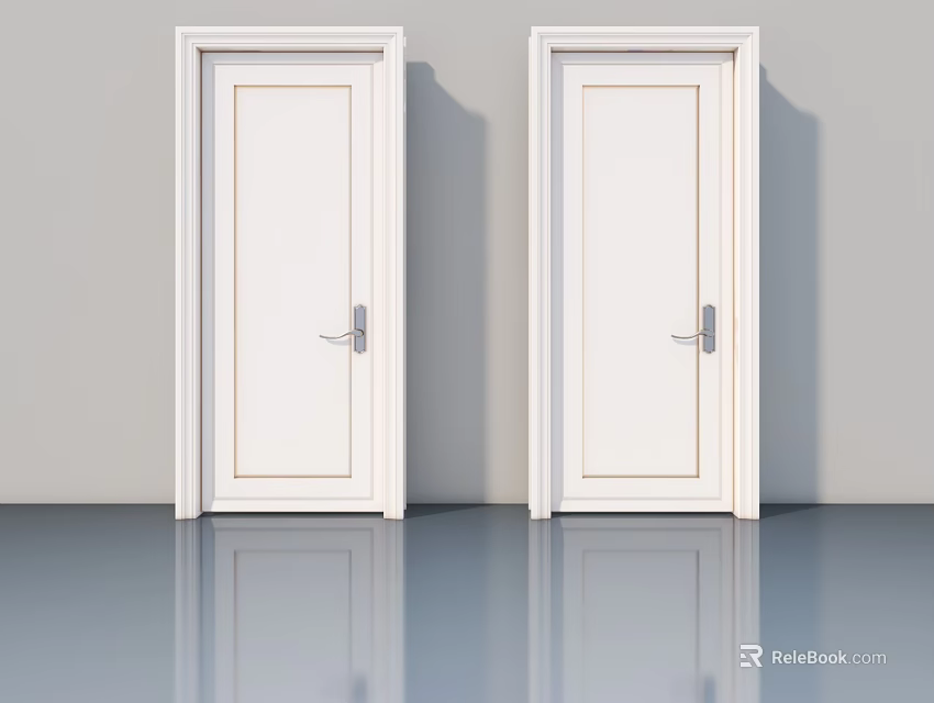 White Swing Doors With Simple Design And Silver Handles In Modern Interior 3d model