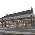Traditional Ancient Building Exterior With Black Tiled Roof Wooden Frames And Glass Windows