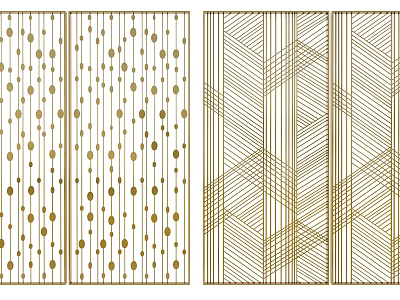 Modern Room Dividers with Gold Dot and Geometric Line Patterns in White and Gold 3d model