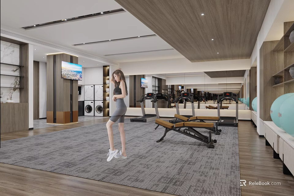 Modern Fitness Gym Interior For Women To Exercise With Equipment 3d model 