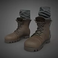 Brown Work Boots With Lace Up Side Zipper And Rolled Pants