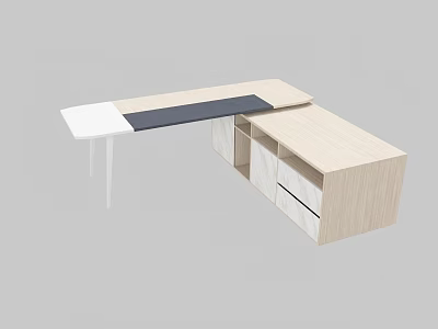 Modern L Shaped Office Desk With Wooden Surface And Storage Compartments 3d model