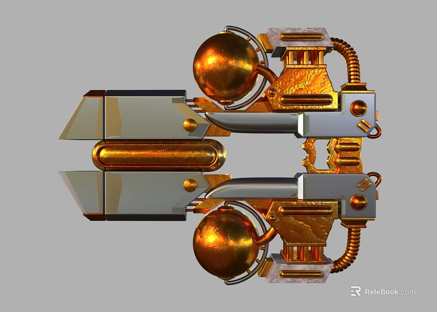 Futuristic Sci Fi Mechanical Weapon With Gold Silver Metallic Parts Intricate Structure And Reflective Surface 3d model 