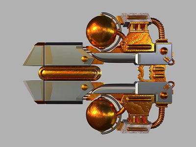 Futuristic Sci Fi Mechanical Weapon With Gold Silver Metallic Parts Intricate Structure And Reflective Surface 3d model