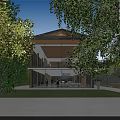 Aerial Planning of Modern Building with Water Pool and Green Trees Courtyard