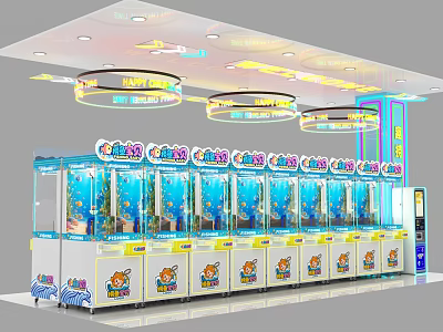 Claw Machine Store With Multiple Colorful Crane Machines And Bright Ceiling Lights 3d model