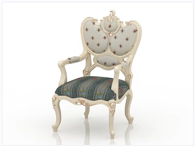 Classic Carved Accent Chair With White Frame Patterned Backrest And Striped Cushion 3d model