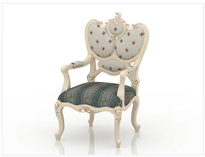 Classic Carved Accent Chair With White Frame Patterned Backrest And Striped Cushion 3d model