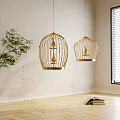 Elegant Golden Birdcage Chandeliers Featuring Decorative Birds In Modern Interior Space