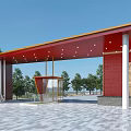Entrance Gate Featuring Red Roof Golden Decorations Red Walls Columns Glass Door And Stone Steps