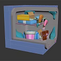 Cartoon Blue Refrigerator Interior Scene With Colorful Blocks Carrot Ice Cream Striped Cup And Cookie