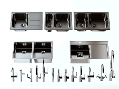 Stainless Steel Kitchen Sink Various Styles With Faucet Accessories Set 3d model