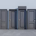 Various Dark Wooden Hinged Doors With Different Panel Styles And Metal Handles 3d model