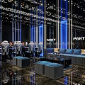 Hi Tech Modern Party Bar Interior With Blue Lighting Sofas And Mirror Decorations 3d model