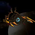 Futuristic Spacecraft Navigating Through Deep Space With Cosmic Galaxy Background