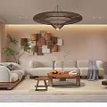 Cozy Modern Living Dining Room Interior Design With Chandelier Decorative Wall Art And Green Plant