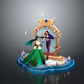 Enchanted Scene Setup With Ornate Mirror Two Characters Candles Feathers And Blue Platform 3d model
