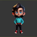 3D Cartoon Man Character With Turquoise Shirt Black Pants And Red Sneakers
