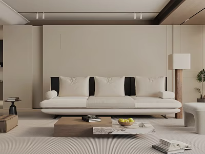 Modern Living Room Interior With White Sofa Wooden Coffee Table And Floor Lamp 3d model