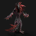 Aquatic Creature 3D Model With Red Dark Skin Sharp Claws And Scales 3d model