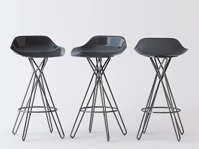 Three Black Bar Stools With Curved Seats And Metal Legs Design 3d model