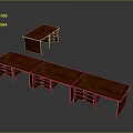 Brown Wooden Desks Set Featuring Long And Short Tabletops With Storage Drawers