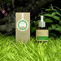 Organic Essential Serum With Herbal Box And Fresh Green Grass Plants
