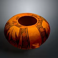 Traditional Orange Handcrafted Pottery with Intricate Black Patterns and Round Opening
