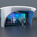 Tech Exhibition Hall With Curved Booth Large Interactive Screen And Futuristic Visuals 3d model