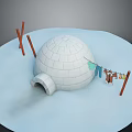 Traditional Igloo Structure Made Of Ice Blocks With Clothesline And Hanging Clothes On Snowy Ground