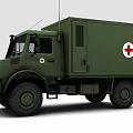 Green Functional Vehicle with Red Cross for Medical Rescue and Off Road Operations