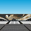 Golden Peacock Pattern Feature Wall With Blue Sky And Paved Ground 3d model