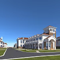 Luxury Residential Buildings With Green Lawns Water Fountain And Scenic Landscape