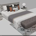 Modern Double Bed Setup With Decorative Pillows Nightstands Lamps Upholstered Bench And Area Rug