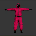 Person In Neon Pink Jumpsuit With Hood Circular Opening Arms Outstretched Against Gray Background