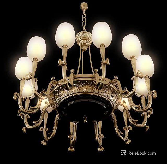 Elegant Classic Gold Chandelier With Ornate Brass Design And Multiple Lights 3d model 